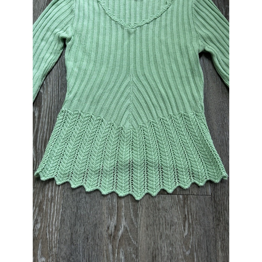 Vintage Faded Glory Green Knit Ruffle Top USA Made Y2K Fairy Whimsy Coquette 90s - Picture 5 of 8